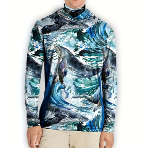 Sudadera con Capucha de Pesca para Hombre, Estampado de Ballenas y Océano, Secado Rápido, UPF 50, Poliéster, Manga Larga, Ropa de Exterior Transpirable - Product Image 5