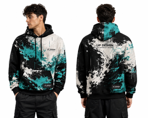 Sudadera con Capucha Personalizada para Hombre, Estilo Urbano, Invierno, Negra, Blanca y Verde Azulado, Talla Grande, Cuello Redondo, Gruesa, Informal, Corte Regular - Product Image 3