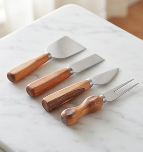 Juego de cuchillos para queso y mantequilla de acero inoxidable color plata con mango de madera, espalda para queso, tabla para queso, utensilios de cocina - Product Image 3