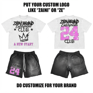 280 GSM Heavyweight Cotton French Terry T Shirt Shorts <b>Set</b> White Black DTF Puff Print Custom Logo Fashion - Product Image 1