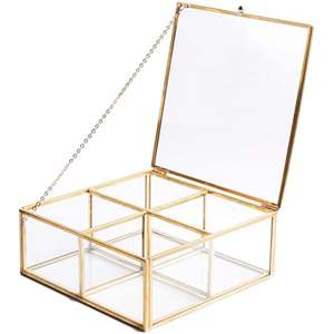 Organizador de Escritorio de Vidrio Arqueado con Borde Metálico Plateado y Logotipo Personalizado |   Contenedor de Almacenamiento de Joyas con Espejo de Primera Calidad - Product Image 5