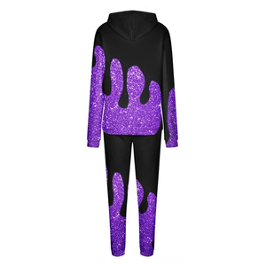 <b>Men's</b> <b>Purple</b> Glitter Print Tracksuit Hoodie and Jogger Pants Streetwear Set Full Sleeve Autumn Wear - Product Image 3