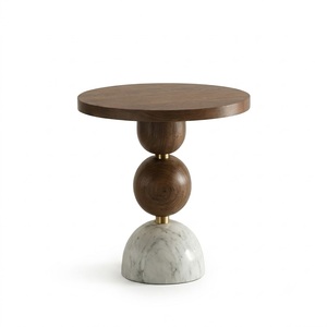 Low MOQ <b>Round</b> Marble Top <b>Side</b> <b>Table</b> With Wooden Ball Base Contemporary Design For Living Room - Product Image 2