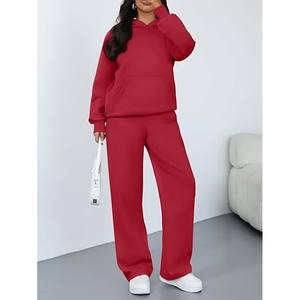 Conjunto Deportivo de 2 Piezas para Mujer, Sudadera Holgada con Capucha y Pantalones Anchos de Felpa y Spandex - Product Image 2