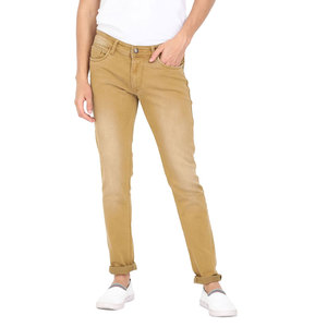 Pantalon décontracté pour homme en toile de coton délavée, taille mi-haute, coupe droite, respirant, devant plat, fermeture boutonnée, style automne - Product Image 1