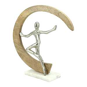Escultura Moderna de Luna Creciente de Aluminio Plateado de 35.5cm de Alto x 10.5cm de Ancho x 36cm de Largo, Figura Decorativa Artística para Mesa, Hecha a Mano - Product Image 1