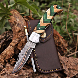 Personalized OEM DIY Copper Damascus Steel Blade Back <b>Lock</b> Pocket Folding Knife Wood Steel Bolster Handle Outdoor Hunting Knives - Product Image 1