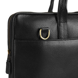 Classic Black Genuine Leather Laptop Bag for Men with Organized Main Compartment and Accessories Storage - Product Image 4