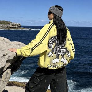 Sweat-shirt oversize streetwear à demi-zip avec broderie et passepoil contrastant 100% coton – Haut décontracté pour l'hiver et le quotidien - Product Image 3