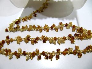 Natural Hessonite Garnet Rondelle Faceted 3mm Size Beaded <b>Wire</b> Wrapped Dangling cluster Chain - Product Image 2