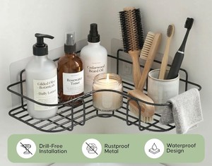 Set of 2 Metal Bathroom Corner <b>Shelf</b> Rack | Self Adhesive No Drill <b>Wall</b> <b>Mounted</b> Rustproof Bathroom & Kitchen Organizer - Product Image 5