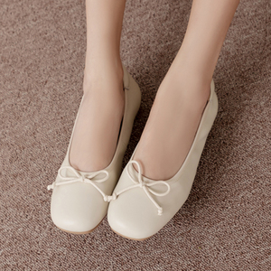 Ballerines en cuir souple pour femmes Ann'S, style minimaliste, décontractées, plates, blanches - Product Image 1