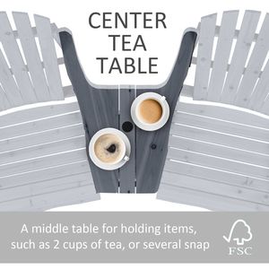 Set di 2 Sedie Adirondack a Due Posti in Legno per Patio e Giardino, Grigie con Tavolino Centrale e Foro per Ombrellone, per Uso Esterno - Product Image 5