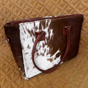 Sac fourre-tout en cuir véritable de qualité supérieure pour femme avec broderie, fermeture éclair, design portable, fourrure de vache LHTB-0075 - Product Image 6