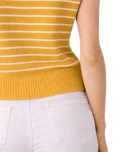 Gilet tricoté sans manches jaune personnalisé pour femme, à rayures blanches, col rond, doux, léger, décontracté, élégant, pour l'été - Product Image 5