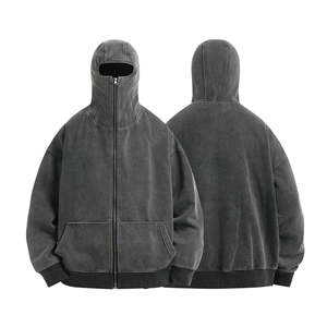 Cagoule Ninja Homme en Coton Épais Polaire Hiver 350g avec Logo Personnalisé, Lavage Acide, Fermeture Éclair et Capuche Masquée – Nouvelle Collection à Succès - Product Image 1