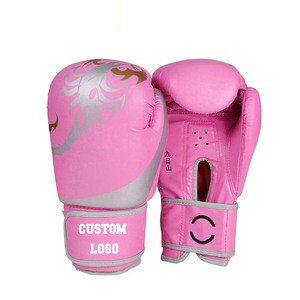 Pink PU Boxing Gloves with <b>Foil</b> Print Design Velcro Closure Custom Logo Training Gloves for Women Martial Arts - Product Image 1