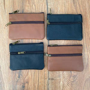 Nouveau personnalisé deux Zip pochette en cuir véritable femmes Mini en cuir véritable personnalisé porte-monnaie petit portefeuille porte-carte de crédit étuis - Product Image 4