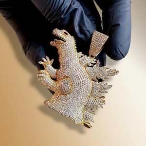 Colgante Redondo de Diamante Sintético Godzilla, Colgante de Plata 925, Estilo Hip Hop, Colgante de Dinosaurio, Colgante para Amantes de los Animales, para Hombre - Product Image 6