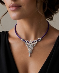 Luxury Chrome Finish Cord Diamond Choker Necklace for Women, Marquise Cut White Diamond Pendant, Custom Color Rope Necklace - Product Image 2