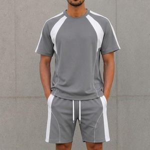Conjunto de Camisa y Pantalones Casuales para Hombre, Precio al por Mayor, 100% Poliéster, Transpirable, Tejido, Traje Deportivo de Verano, Pantalones Cortos con Estampado Ecológico - Product Image 1