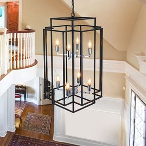 Lampadario a sospensione geometrico moderno da 18 pollici a 8 luci, nero cromato, con struttura in metallo industriale regolabile W1340142525/L1018C - Product Image 3