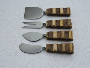 Stainless Steel Cheese Utensil Set 4 Piece Wood Handle Serving Tools Hand Wash Only - Product Image 1