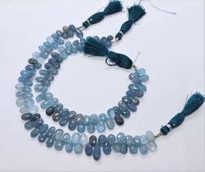 Perles facettées en forme de poire en aquamarine mousse AAA 7x10 MM, Briolette en aquamarine mousse 8 pouces, Perles de pierres précieuses naturelles en aquamarine pour bijoux - Product Image 4