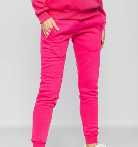 Women's Solid <b>Pink</b> Cotton <b>Tracksuit</b> <b>Set</b> Crew Neck Long Sleeve Full Length Pants Casual Autumn Wear Regular Fit With Side Pockets - Product Image 5