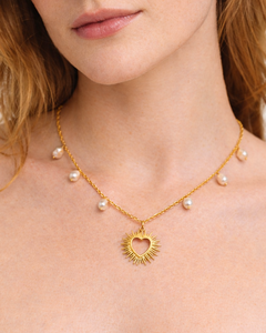 Collar con Diseño de Rayos de Sol y Perlas, Conjunto de Joyería Romántica para Mujer, Cadena de Latón Chapada en Oro de 18K, Colgante para Regalo de Boda o Fiesta - Product Image 1