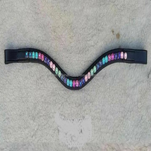 Banda de cuero negro para cejas de caballo, producto de excelente calidad, acolchada, diseñada con cristales multicolor personalizados, diamantes de imitación - Product Image 2