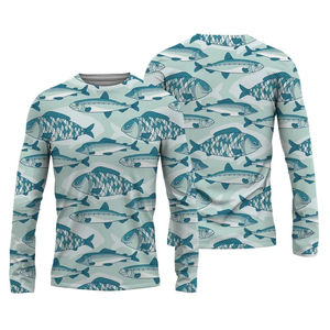 เสื้อตกปลาแขนยาวสำหรับผู้ชาย UPF 50+ ลายพิมพ์ปลา ป้องกันรังสียูวี ป้องกันแสงแดด เสื้อผ้าสำหรับเล่นกีฬา - Product Image 5