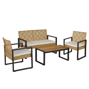 Elegante conjunto de sofás de mimbre para patio de 4 personas Muebles de exterior de metal de diseño tradicional de BeNK para apartamentos y villas - Product Image 5