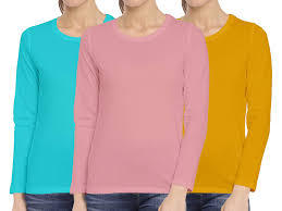 T-shirt à manches longues et col rond multicolores pour femmes, en coton doux, à porter en toutes saisons - Product Image 3