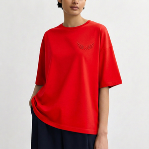Camiseta Azul Oversize de Manga Corta con Logotipo de Ala en Relieve en la Parte Delantera, Estilo Casual de Punto con Cuello Redondo para Hombre - Product Image 2