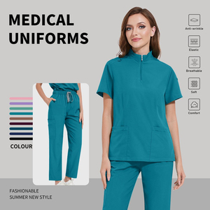 Conjuntos de uniformes de enfermera y médico, uniformes quirúrgicos para hospital, de poliéster, con cuello alto, cremallera, pantalones jogger rectos, con detección de agujas, unisex - Product Image 5