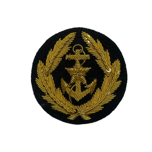 Custom Embroidered Anchor Patch Circular <b>Sew</b>-On Badge Gold Thread Fabric Design With Cheap Price & OEM Service - Product Image 1