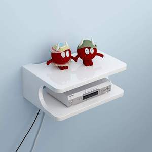 Estante de pared de madera con caja superior integrada |   Soporte para TV Box para el Hogar |   Soporte de pared elegante para router Wi-Fi y mueble de TV (blanco) - Product Image 2