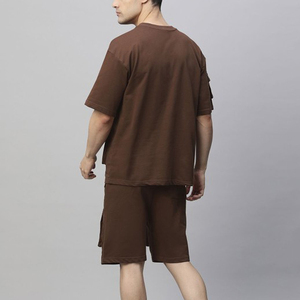 Men's <b>Olive</b> <b>Green</b> Crew Neck <b>T</b>-<b>Shirt</b> and Shorts Set Solid Color Knitted Cotton Casual Summer Outfit Breathable Comfortable Fit - Product Image 5