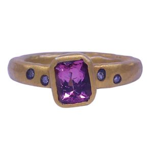 Gemvanity SR1284 Rubilite Tourmaline Diamond Classic Channel <b>Set</b> Traditional Engagement <b>Ring</b> Vermeil <b>Sterling</b> <b>Silver</b> Gold Plated - Product Image 3