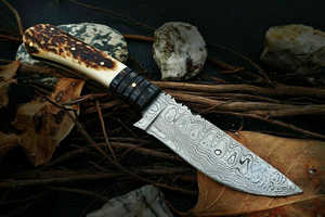 Couteau de chasse à lame fixe en acier Damas, personnalisable, DIY, OEM, manche en corne de cerf, lame pleine longueur, bord droit, couteau de survie en plein air, couteau de camping - Product Image 2