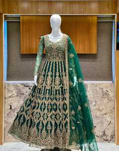ชุดเดรสยาวของเจ้าสาวทำจากหิน zarkan ที่สลับซับซ้อนรายละเอียดชุดยาวผ้ากำมะหยี่หรูหรา heavywork dupatta นักออกแบบชั้นยอดสำหรับผู้ใหญ่ในวันสำคัญของพวกเขา! - Product Image 1