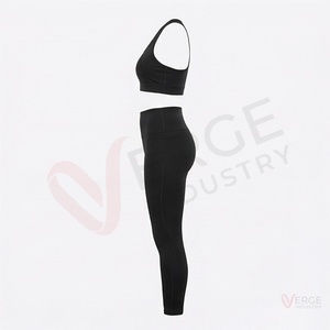 Women Seamless <b>Yoga</b> Set 2 Piece Racerback Sports Bra High Waist <b>Leggings</b> Solid <b>Black</b> Workout Outfit - Product Image 3