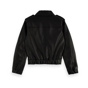 <b>Leather</b> Bomber <b>Jacket</b> Women Moto Biker Style Zipper Closure Turn-Down Collar Slim Fit Short Length Autumn Wear - Product Image 6