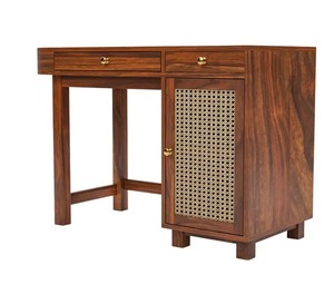 Handcrafted Solid Wood <b>Computer</b> <b>Desk</b> | Rattan Storage Home Office Table | B2B Wholesale Furniture India - Product Image 6