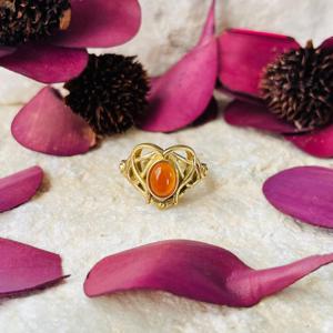 Heart Floral Carnelian <b>ring</b> Gold Plated <b>Brass</b> <b>ring</b> Love Ethnic <b>ring</b> for women - Product Image 1
