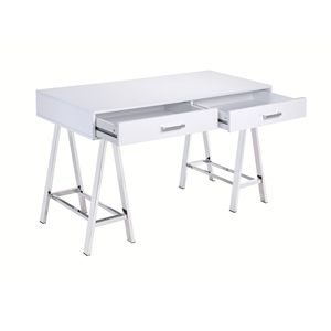 Coleen <b>White</b> <b>High</b> <b>Gloss</b> & Chrome Finish USB Computer <b>Desk</b> - Product Image 5