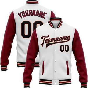 Vestes de baseball personnalisées Fanscustom, vestes universitaires personnalisées blanches, manches en cuir, nom et numéro cousus, vêtements de sport - Product Image 5