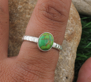 Natural Green Copper Turquoise Wedding <b>Ring</b> Women Vintage 925 <b>Silver</b> Plated Classic Handmade <b>Statement</b> Jewelry Wholesale - Product Image 2