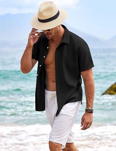 Camisas Casuales de Cuello Redondo para Hombre, 100% Algodón, Manga Corta, Secado Rápido, Ecológicas, Transpirables, Corte Holgado, para Playa, Verano, Bodas - Product Image 3